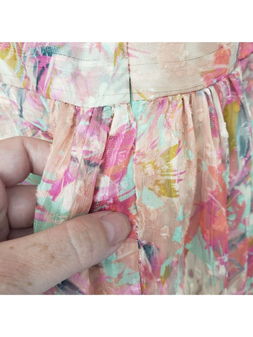 Alex Marie Simone V Neck Long Sleeve Dress Pink Teal Floral Wedding Guest Spring - Picture 11 of 12